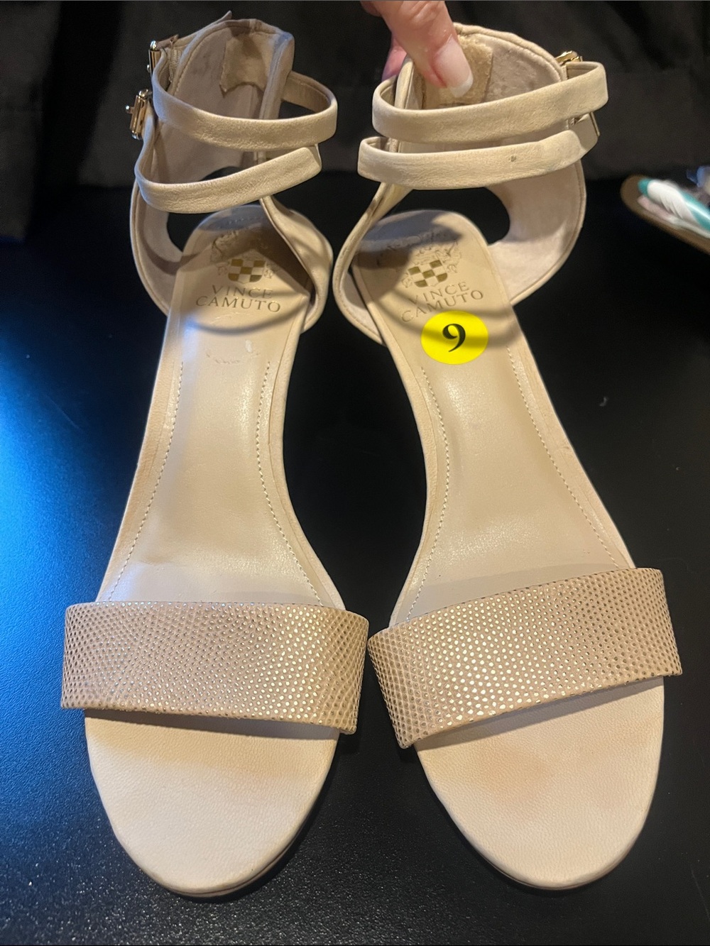 Vince Camuto Nude/Tan Textured Ankle-Strap Sandals
